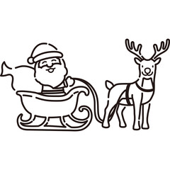 Whimsical Black Outline Drawing Of Santa Claus In A Sleigh Pulled By A Reindeer On A Transparent Background