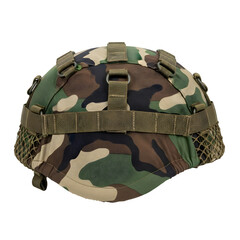 Military camouflage combat helmet cover isolated on a transparent or white background. PNG
