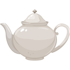 A Light Grey Ceramic Teapot With A Small Finial On The Lid And A Curved Handle Isolated On A Transparent Background