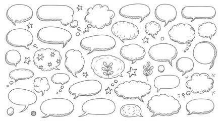 Fototapeta premium Collection of hand drawn speech bubbles and thought bubbles in various shapes and styles
