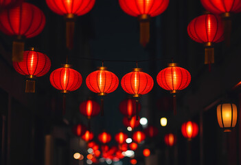 Illuminated red lanterns hanging at night