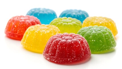 Close-up colorful jelly candies isolated on a white background.