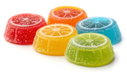 Close-up colorful jelly candies isolated on a white background.