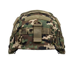 Military camouflage combat helmet cover isolated on a transparent or white background. PNG
