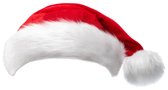Santa Hat or Christmas Hat isolated on white background. Symbol of Christmas and New Year holiday and happiness. Cut out PNG file.