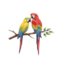 Fototapeta premium Bright and colorful illustration of two macaws in love. Symbol of tropical beauty, connection, and exotic bird companionship