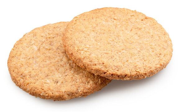 Oatсakes or oat biscuits isolated on white background. File contains clipping paths.