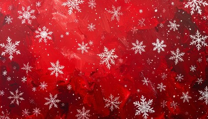 Abstract red background with scattered white snowflakes for editorial holiday photography winter celebration decor and poetic seasonal-themed visuals