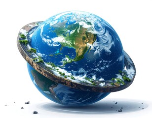 Digitally created illustration of planet Earth with a cracked ring