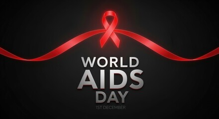 Show your support for World AIDS Day with this bold, impactful graphic featuring a red ribbon on a modern black background, perfect for raising awareness