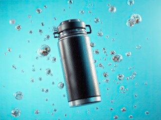 Sleek black water bottle in aqua