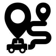 Route of car with location map pins solid icon, driver license concept. Vector graphics. Route with start and end point sign on white background, style icon mobile or web design.
