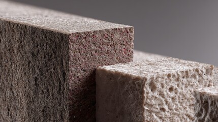 Close-Up View of Various Textured Concrete Blocks Showcasing Unique Surface Patterns and Material Complexity