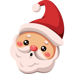 Whimsical Cartoon Portrait Of Santa Claus Face With Red Hat And White Beard In A Surprised Expression On Transparent Background