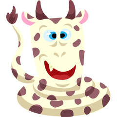 Whimsical Cartoon Creature with Horns and Spots Smiling with a Curled Tail on a Transparent...