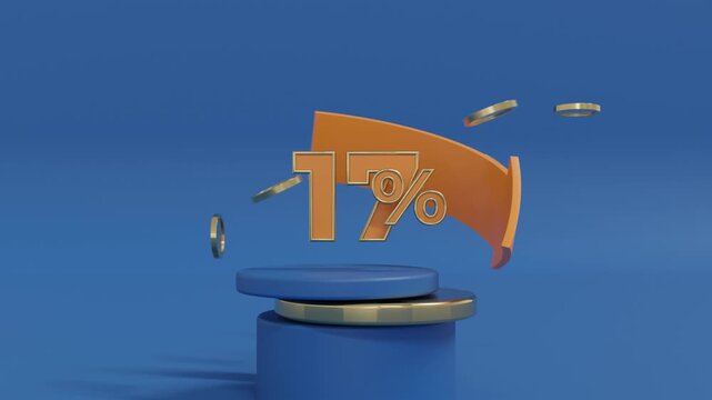 17 Percent Discount on Blue Podium with Flying Gold Coins Animation