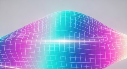 Vibrant digital landscape of a glowing wireframe grid with a bright central light flare.