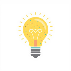 Yellow Lightbulb Icon with Heart-Shaped Filament and Soft Decorative Confetti Elements