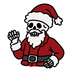 Cute Gothic Santa Skeleton Illustration Kawaii Spooky Christmas Character Red Outfit Holiday Doodle for Coloring Pages Stickers and Craft Projects