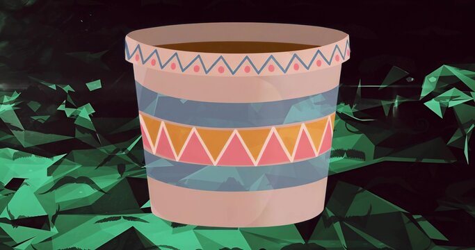 Displaying decorative planter pot sitting in abstract background, with geometric pattern motifs - Powered by Adobe