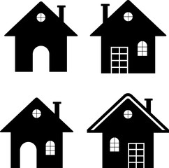 House Building Icon Set in Black