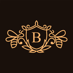 Queen bee luxury logo. Bee honey graphic design template vector illustration