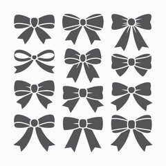 Ribbon bow silhouette vector icons set, Decorative, Elegant black ribbon bow, Vector silhouette, Minimal,  Holiday decoration, Gift wrapping designs, Stylish, Graphic Design, Classic, Designers, tie, 