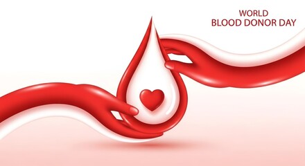 World Blood Donor Day Concept with Hands Holding Blood Drop and Heart.