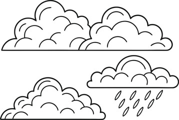 Cloud Shape Illustration Collection. Sky and Weather Cloud Artwork. Minimal Cloud Outline Design Set. Blue Sky Cloud Composition. Cartoon Cloud Icon Illustration. Fluffy Cloud Outline Artwork. Weather