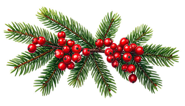 Spruce branches decorated with clusters of bright red berries
