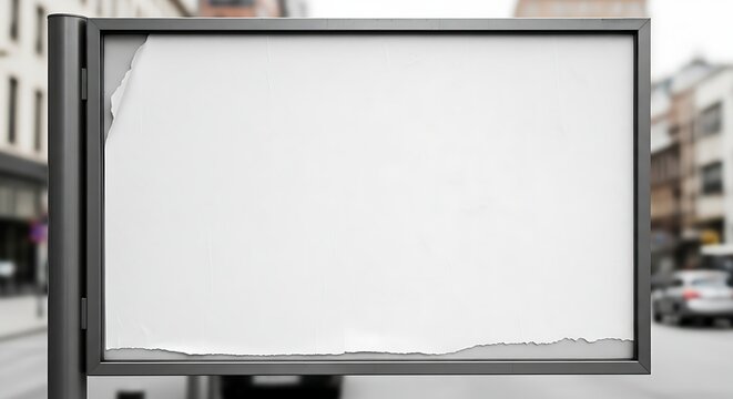 Blank billboard sign mockup on a street for advertising and promotion with torn edges