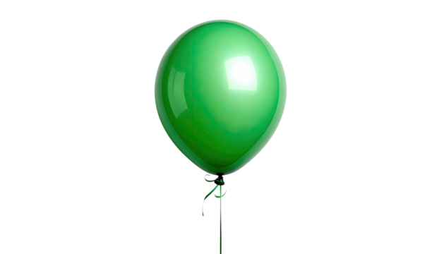 Shiny, bright green balloon floats against a black background