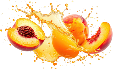 Splashing juice over fresh cut peaches