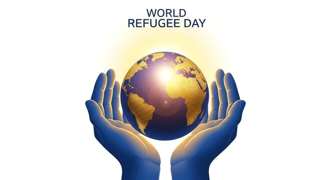 World Refugee Day Hands Holding Earth Symbolizing Global Support and Compassion.