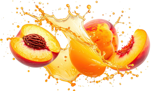 Splashing juice over fresh cut peaches