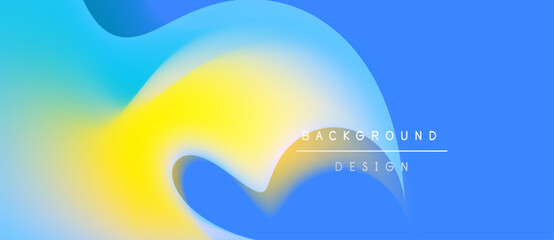 Abstract fluid shapes blend vibrant blues, yellows. Gradient creates smooth transitions, modern design element. Background features text background, design.