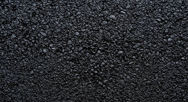 Close-up abstract texture of dark grey granular asphalt paving, revealing tiny pebbles and aggregate within the road surface material construction backdrop - Powered by Adobe
