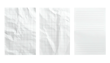 Three crumpled & smooth paper sheets in grid and lined styles