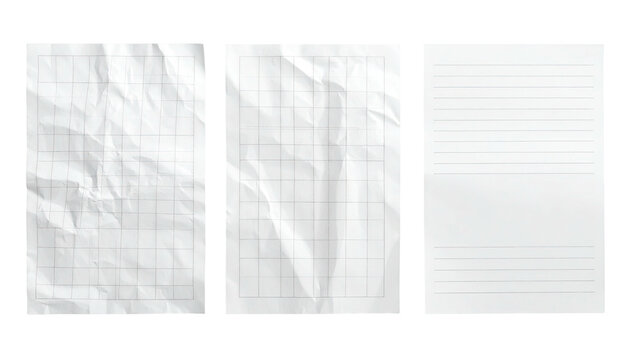 Three crumpled & smooth paper sheets in grid and lined styles