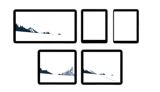 Tablets showcase minimalistic winter mountain scene on screens