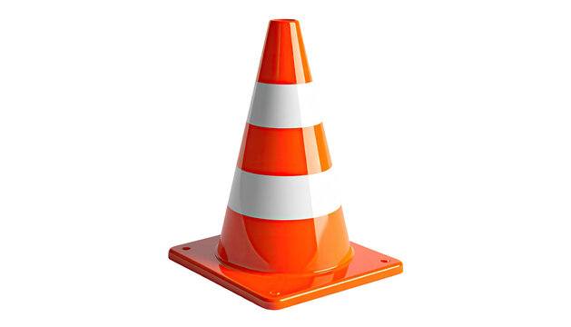 Orange traffic cone with white bands isolated on black