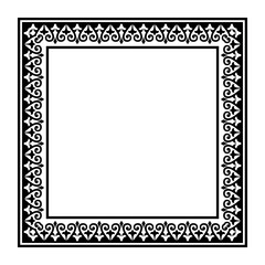 Obraz premium Border frame deco vector label simple line corner. Kazakh national square ornament. Vector modern monochrome square frame. Asian abstract element of the national pattern. Traditional classic ornament.