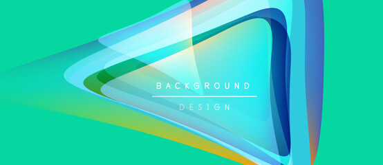 Abstract design features flowing layers, vibrant colors. Turquoise, blue, yellow create dynamic visual effect. Modern background element.