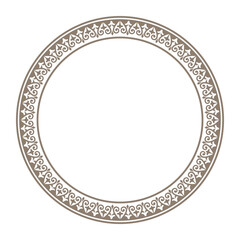 Patterns of Kazakh and Kyrgyz. Mongol round frame. Round ornament. Circle muslim border. Typical Islamic, Arabic, Indian, Ottoman motifs. Gold medallion, embroidery, ceramics, plate, dishes