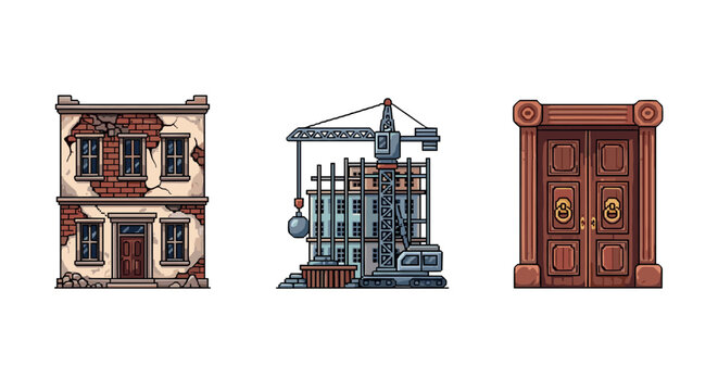 Transformation of a building from old to new in three stages with construction detail