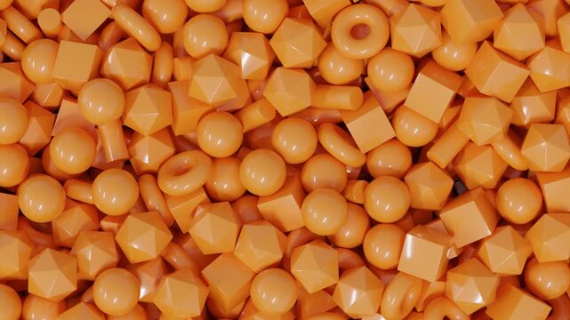 Dynamic 3D animation showcasing rolling orange geometric shapes in energetic collisions, designed for sleek minimal backdrops, creative motion sequences, and modern abstract branding