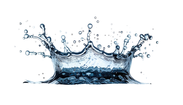 Splashing water forms a crown shape against a black backdrop