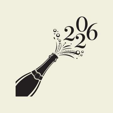 Champagne bottle exploding with numbers 2026 celebration