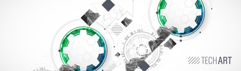 Abstract background. Scientific and technological concept with the use of technical elements formed in the shape of a circle. Vector.