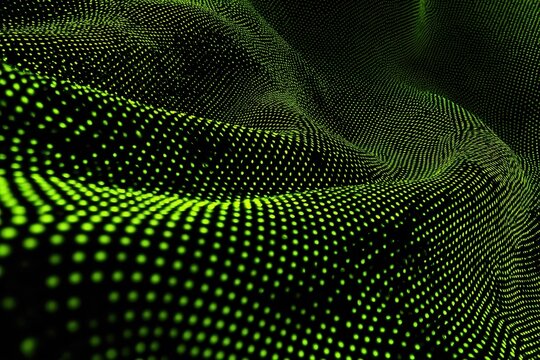 Dynamic green abstract background featuring halftone dots and curves, creating a flowing, modern design suitable for various artistic and digital applications